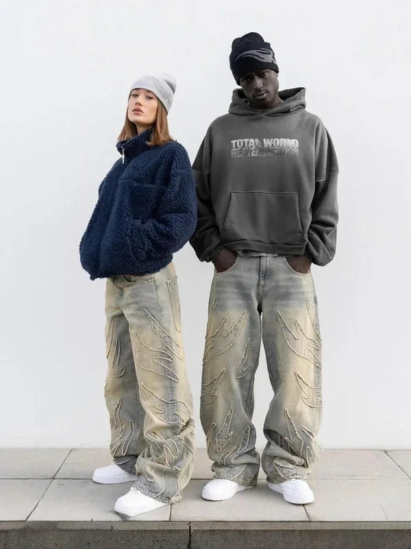 Trendy High Waist Denim Trousers